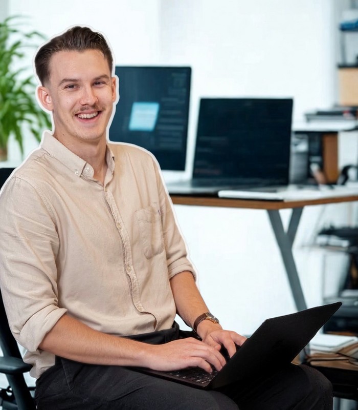 Caleb Johnstone working on a local SEO campaign at his laptop