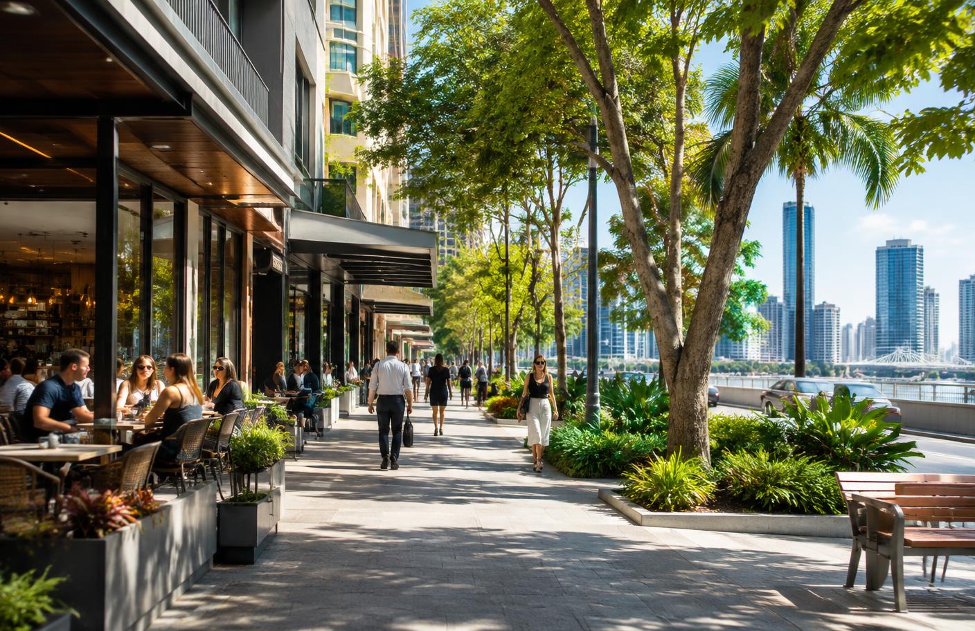 Local businesses along the Brisbane riverfront